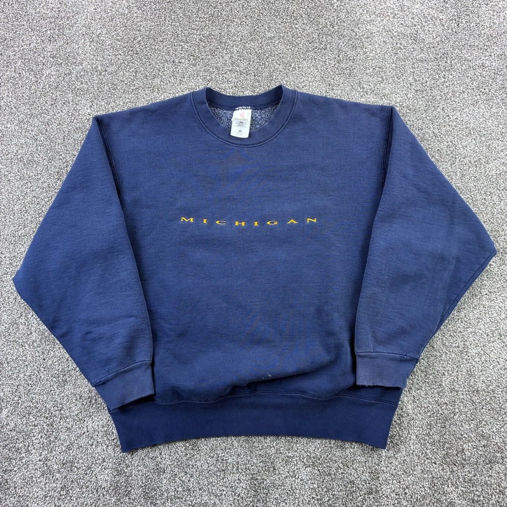 Vintage Michigan Wolverines Sweatshirt Mens Large Navy Blue Embroidered Crewneck